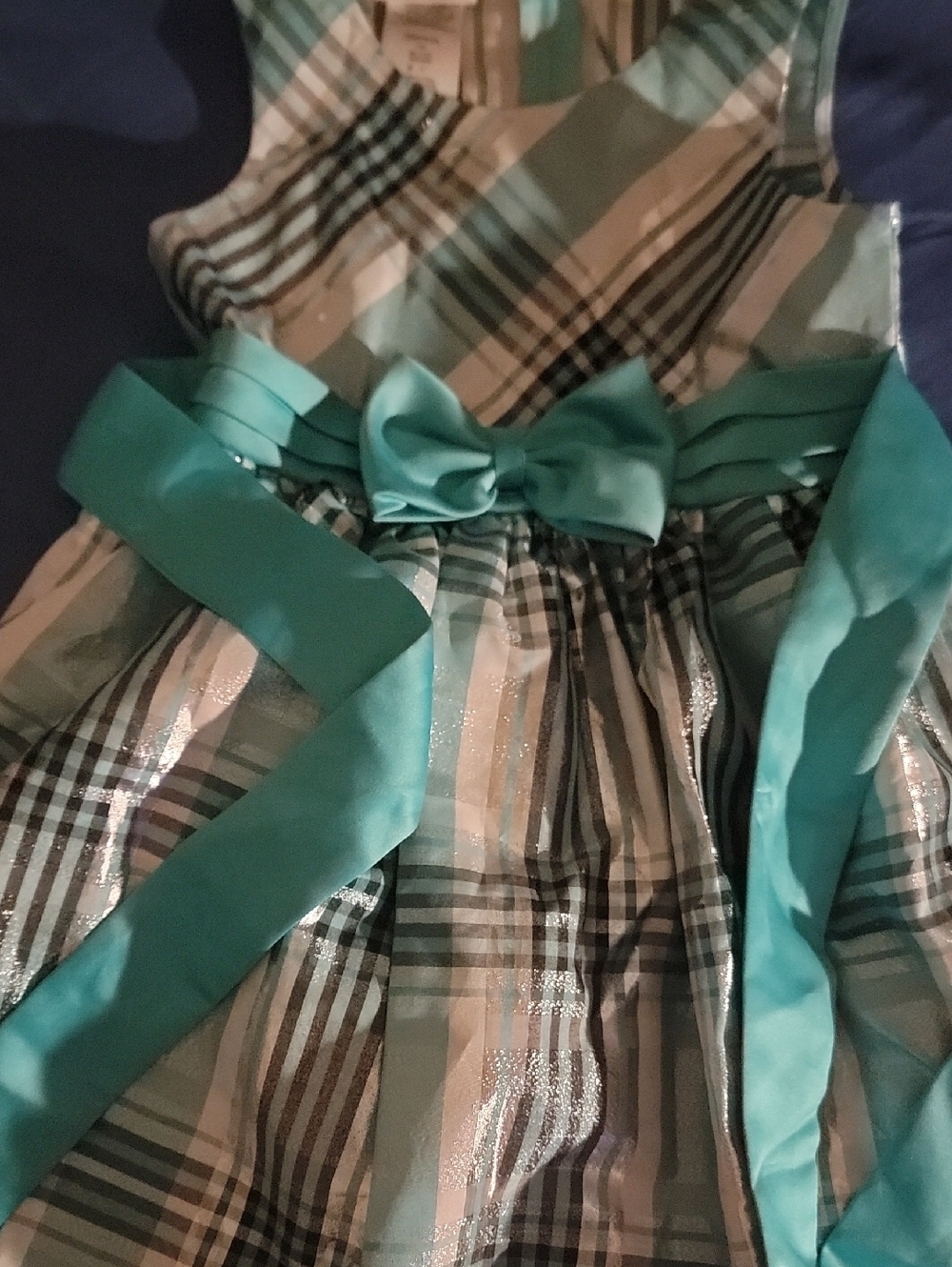 Bonnie Jean Teal Plaid Bow-Accent Formal Dress